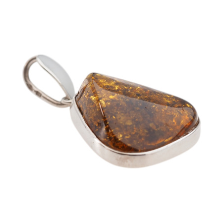 Zawieszka - Bursztyn koniakowy trójkąt z łuskami w srebrze 