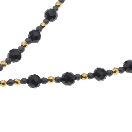 Naszyjnik różaniec - Turmalin, hematyt, Larimar i srebro złocone