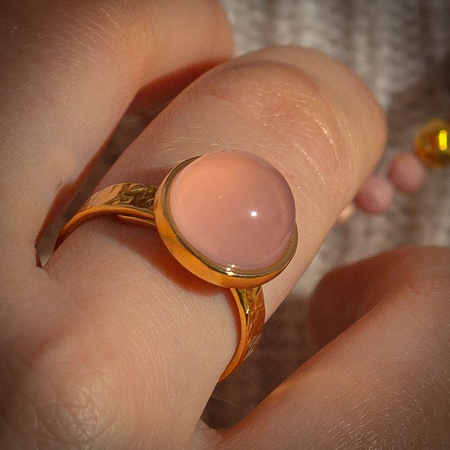 Pierścionek regulowany z Agatem różowym w srebrze złoconym