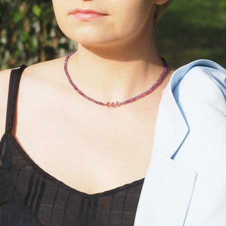 Naszyjnik regulowany - Ametyst fasetowane oponki i srebro złocone