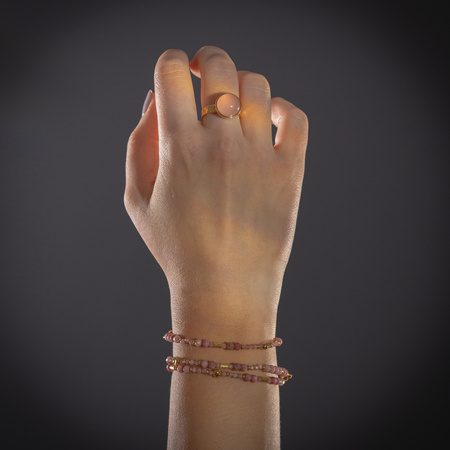 Bransoletka - Rodochrozyt fasetowane kulki i srebro złocone