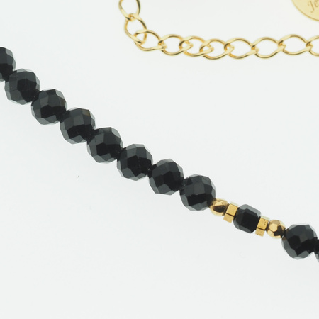 Naszyjnik regulowany - Turmalin czarny kulki, zawieszka słońce i  srebro złocone