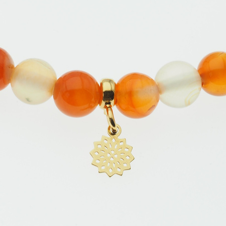 Bransoletka 17,5 cm - Karneol kulki 6mm i srebro złocone