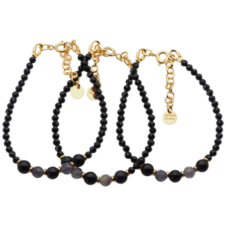 Bransoletka - Turmalin czarny, Iolit, Noc Kairu i srebro złocone