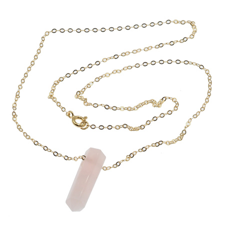 Naszyjnik - Kwarc Różowy mały sopel na łańcuszku srebrnym złoconym