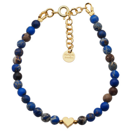 Bransoletka z sercem - Jaspis cesarski niebieski i srebro złocone