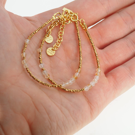 Bransoletka urodzeniowa listopad - cytryn, hematyt i srebro złocone