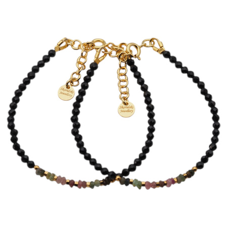 Bransoletka - Turmalin kolorowy, Hematyt złoty i srebro złocone