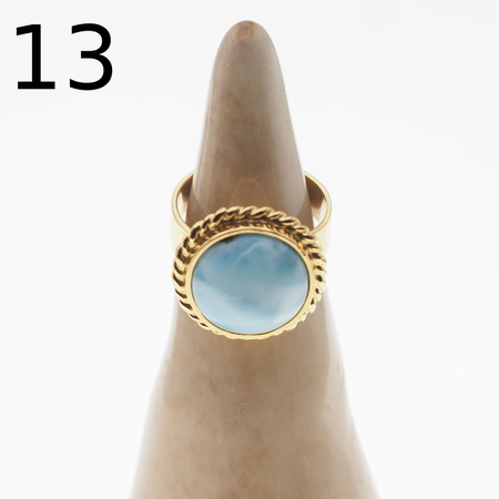 Pierścionek regulowany - okrągły Larimar 12-13mm w srebrze złoconym