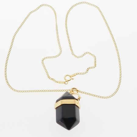 Naszyjnik - Onyks sopel w okuciu na łańcuszku srebrnym złoconym