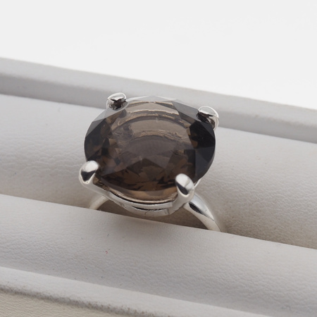 Pierścionek - Kwarc dymny okrągły (szlif diamentowy) w srebrze