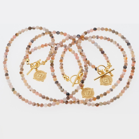 Naszyjnik z okiem proroka - Opal Różowy i srebro złocone