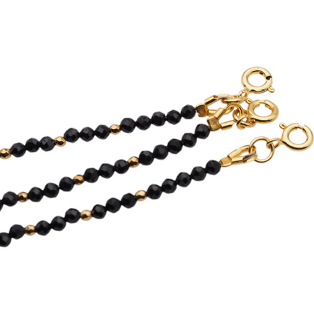 Bransoletka regulowana - Turmalin czarny, gwiazdki i srebro złocone (świąteczne)