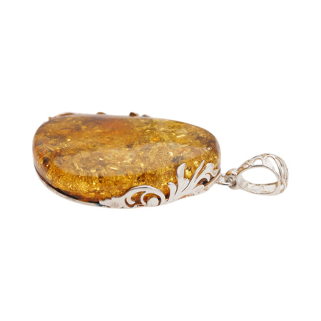 Zawieszka - Bursztyn zielony z łuskami w srebrze