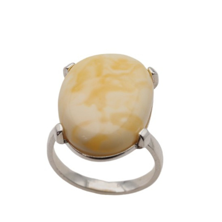 Pierścionek regulowany - Mleczny Bursztyn w srebrze