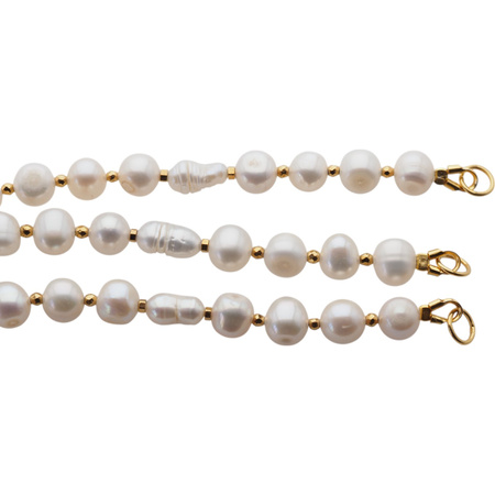 Naszyjnik długi - Białe Perły hodowane, Turmalin i srebro złocone