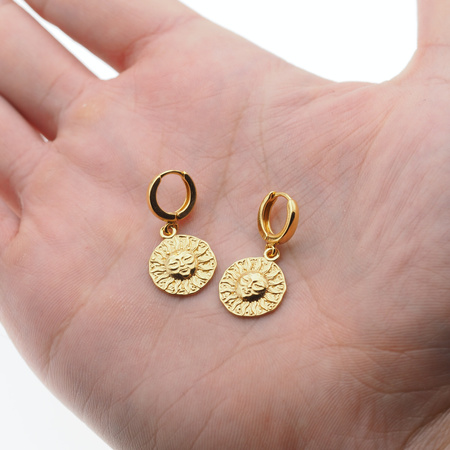 Kolczyki na biglach kajdankach- słońce i srebro złocone