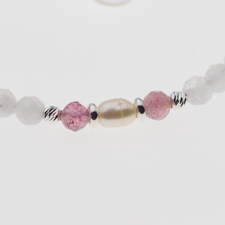 Bransoletka mix - Rubelit, Kamień Księżycowy, Perła i srebro