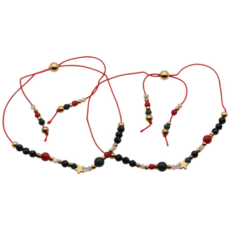 Bransoletka na sznurku - mix kamieni i srebro złocone