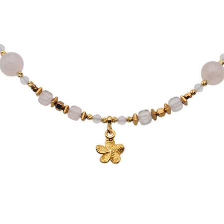 Naszyjnik - Kryształ Górski, Kwarc Różowy, Hematyt, kwiat i srebro złocone