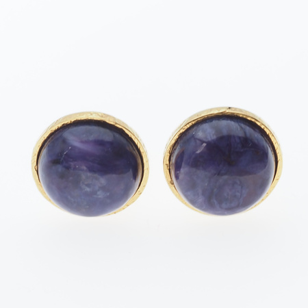 Klipsy - Czaroit koło 15 mm w złoconym srebrze młotkowanym