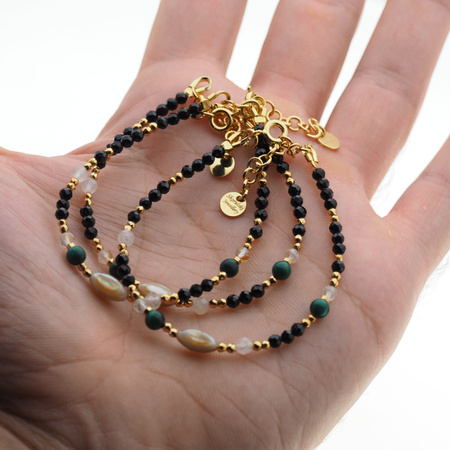 Bransoletka mix - Malachit, Muszla, Turmalin czarny, Hematyt i srebro złocone