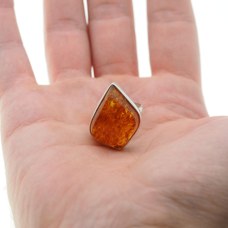 Pierścionek regulowany - Koniakowy Bursztyn w srebrze