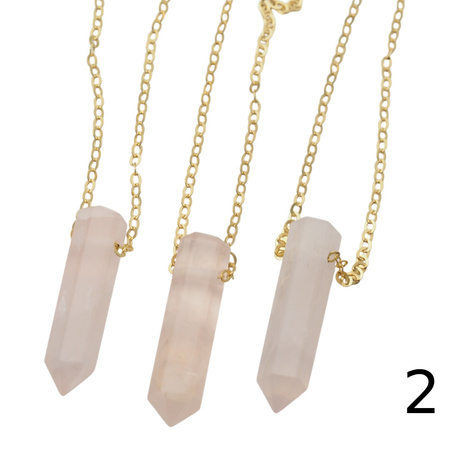 Naszyjnik - Kwarc Różowy mały sopel na łańcuszku srebrnym złoconym