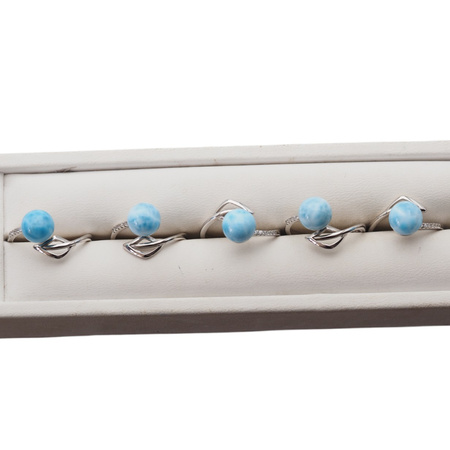 Pierścionek regulowany - okrągły Larimar i cyrkonie w srebrze rodowanym