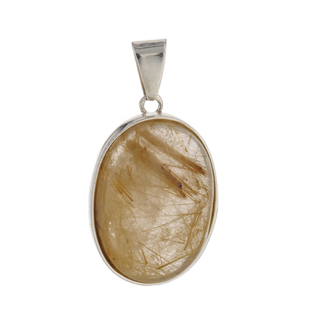 Zawieszka z owalnym Kwarcem Rutylowym ze złotą nitką w srebrze