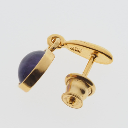 Kolczyki wiszące sztyfty z owalnymi ametystami w srebrze złoconym