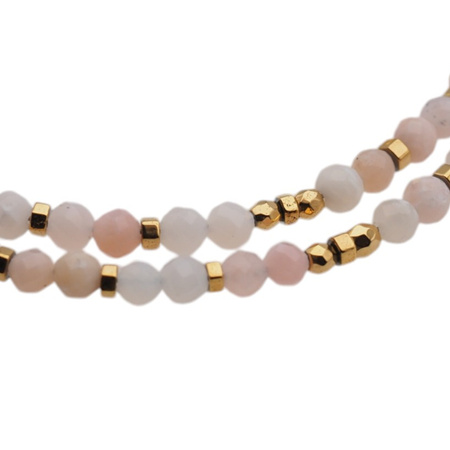 Bransoletka - Opal Różowy fasetowany, Hematyt i srebro złocone