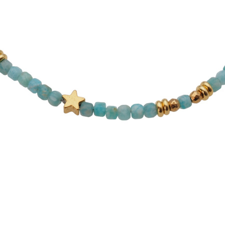 Bransoletka regulowana - Amazonit kostki, gwiazdka i srebro złocone