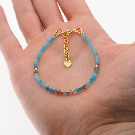 Bransoletka - Amazonit, Ametyst, Apatyt i srebro złocone