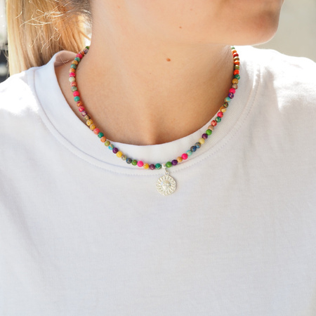 Naszyjnik - Jaspis cesarski kolorowy, słońce i srebro