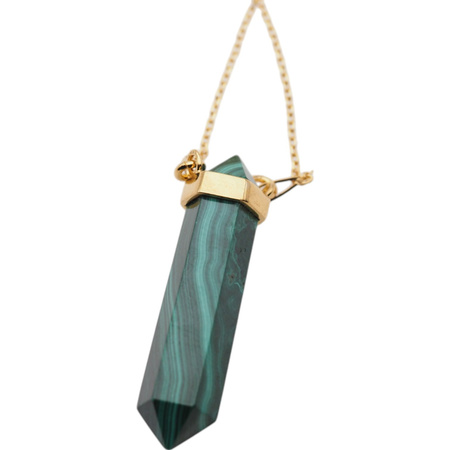 Naszyjnik - Malachit sopel w okuciu na łańcuszku złoconym