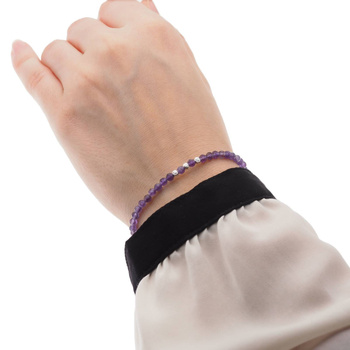 Bransoletka regulowana - Ametyst fasetowane kulki i srebro