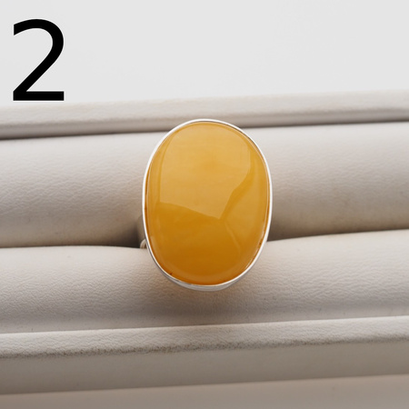 Pierścionek regulowany - Mleczny Bursztyn owal w srebrze