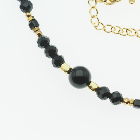 Naszyjnik regulowany - Turmalin czarny kulki, zawieszka słońce i  srebro złocone