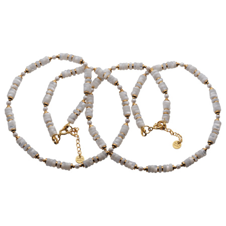 Naszyjnik - muszla biała, hematyt złoty i srebro złocone