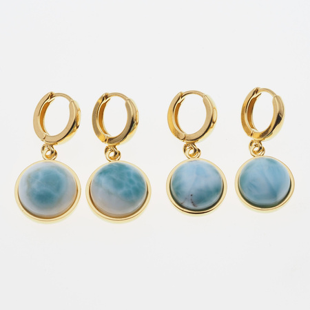 Kolczyki - Larimar okrągły 11-12 mm w srebrze złoconym