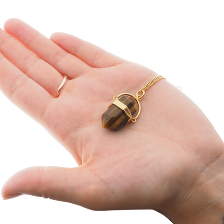 Naszyjnik - Tygrysie Oko sopel w okuciu na łańcuszku złoconym