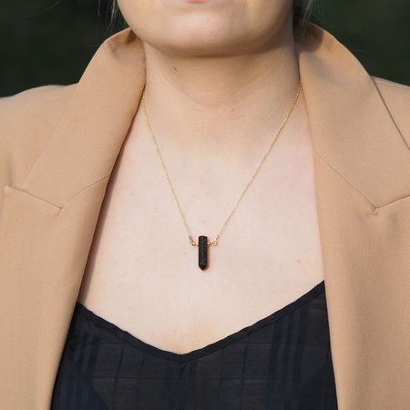 Naszyjnik - Tygrysie Oko sopel na łańcuszku srebrnym złoconym