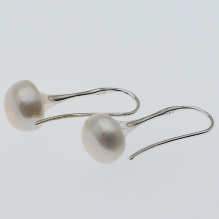 Kolczyki trąbki - białe, okrągłe Perły w srebrze