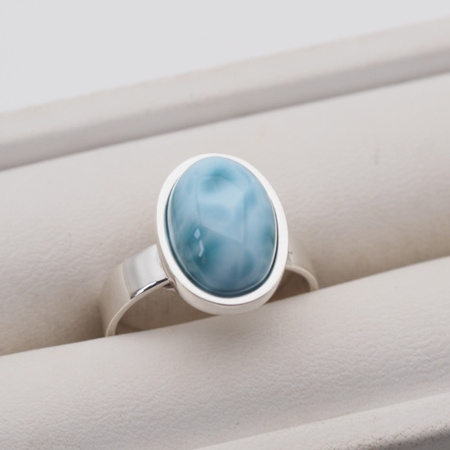 Pierścionek regulowany - owalny Larimar 13x9 mm w srebrze
