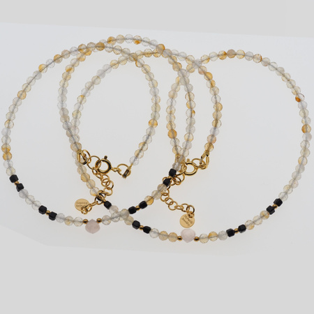 Naszyjnik obfitości i miłości - Cytryn, Turmalin czarny, Kwarc Różowy i srebro złocone