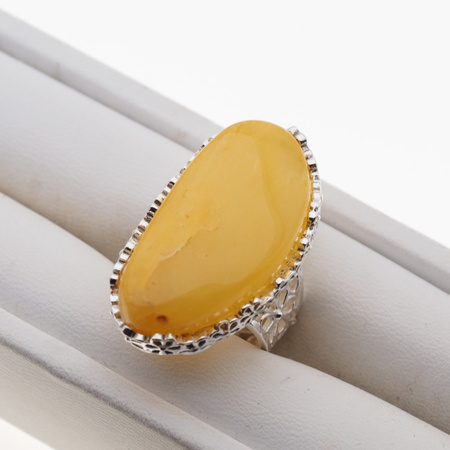 Pierścionek regulowany - Mleczny Bursztyn w srebrze