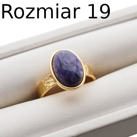 Pierścionek regulowany z Czaroitem w srebrze złoconym