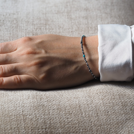 Bransoletka regulowana - Turkus, Hematyt i srebro