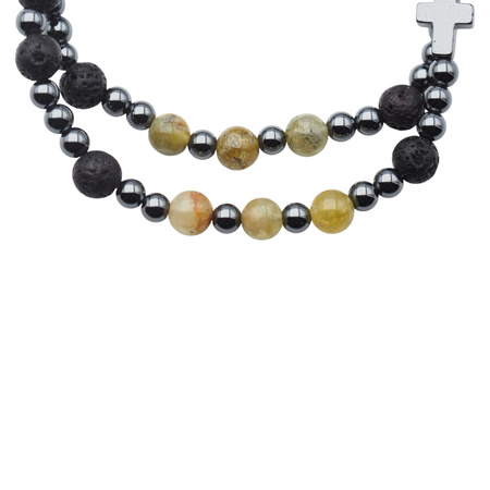 Bransoletka różaniec na gumce - Lawa Wulkaniczna, zielonego Granat, hematyt